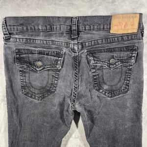 True Religion Rocco Jeans Mens 36x32 Relaxed Skinny Black Dark Wash Flap Pockets